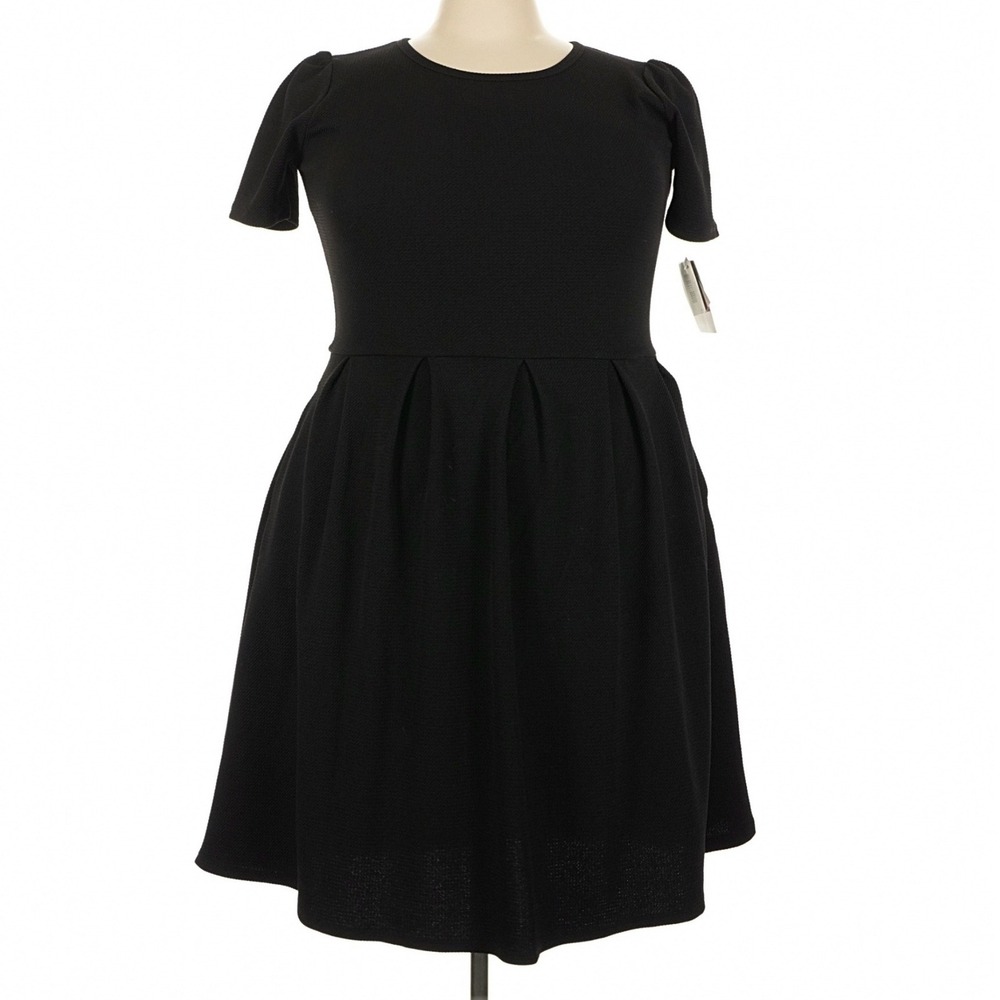 LuLaRoe‎ Womens Amelia Dress Size 2XL Solid Black Short Sleeve Fit & Flare NWT
